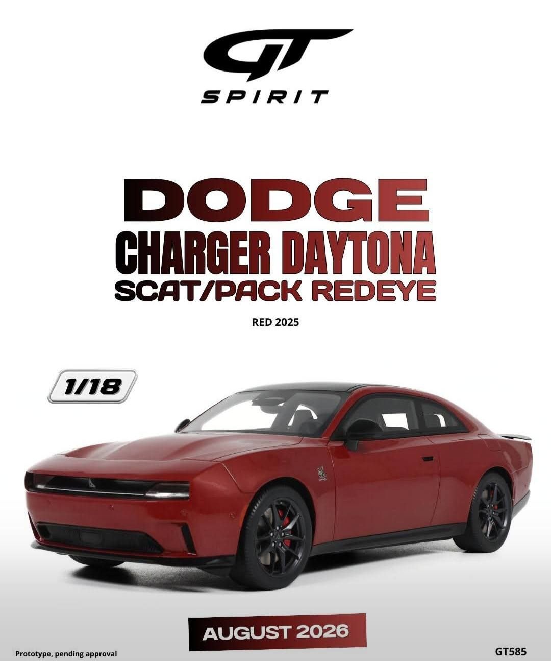 1:18 GT Spirit - 2025 Dodge Chrager Daytona Scat Pack Redeye Red