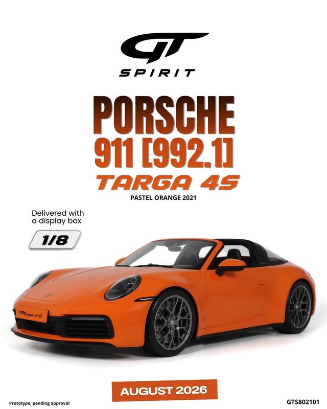 1:8 GT Spirit - 2021 Porsche 911 (992.1) Targa 4S Pastel Orange