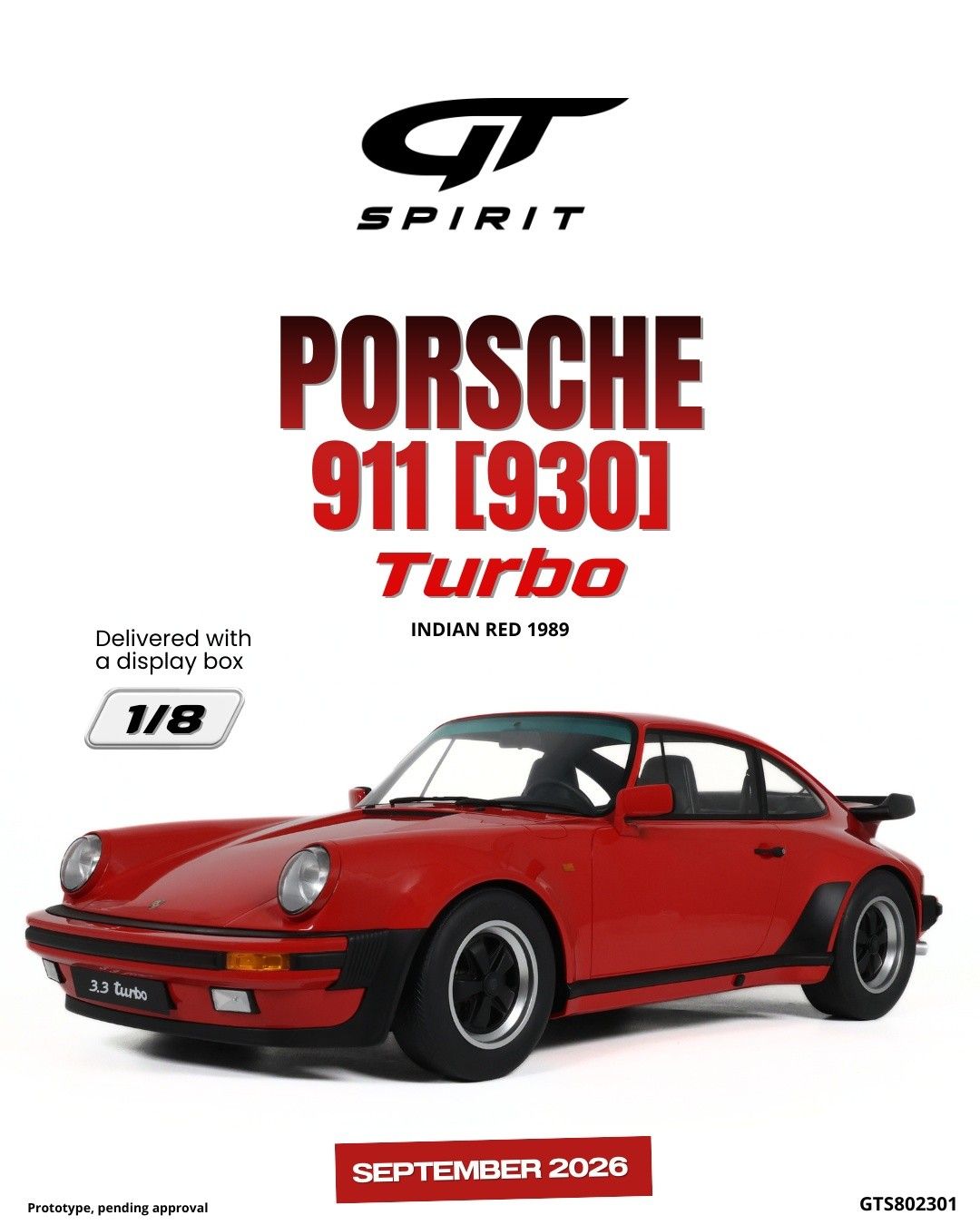 1:8 GT Spirit - 1989 Porsche 911 (930) Turbo 3.3 Indian Red