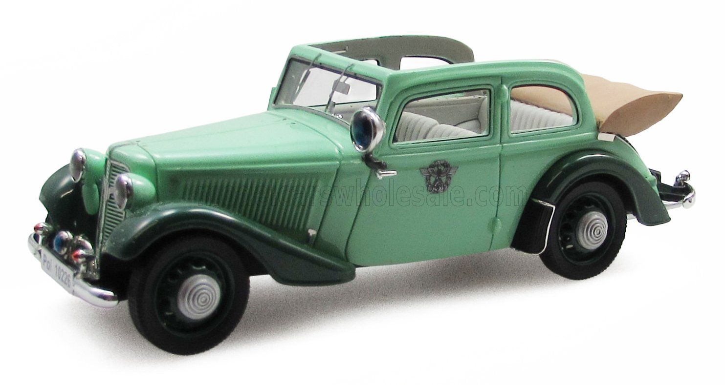1:43 Esval Model - 1937 Adler Trumpf Junior Cabriolet Open Polizei - Green Black Beige