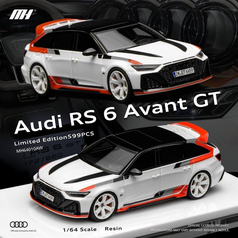 1:64 Motorhelix - 2023 Audi A6 RS6 GT Avant SW Station Wagon - White Red Grey