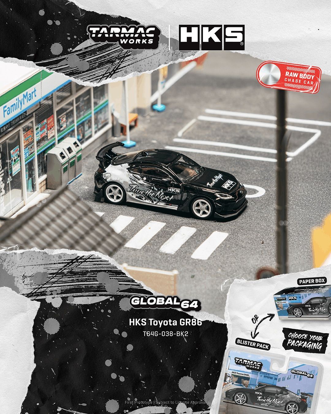 1:64 Tarmac - Toyota GR86 *HKS*, black