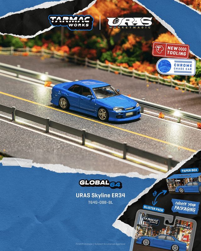 1:64 Tarmac - Nissan Skyline ER34 Uras, blue