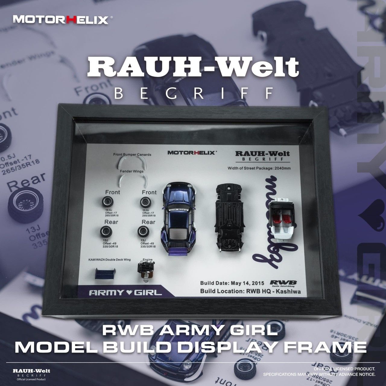 1:64 Motorhelix - 2015 Porsche Quadro Panel Display 911 964 RWB Rauh Welt Army Girl Coupe - Purple 1:64 Motorhelix - 2015 Porsche Quadro Panel Display 911 964 RWB Rauh Welt Army Girl Coupe - Purple