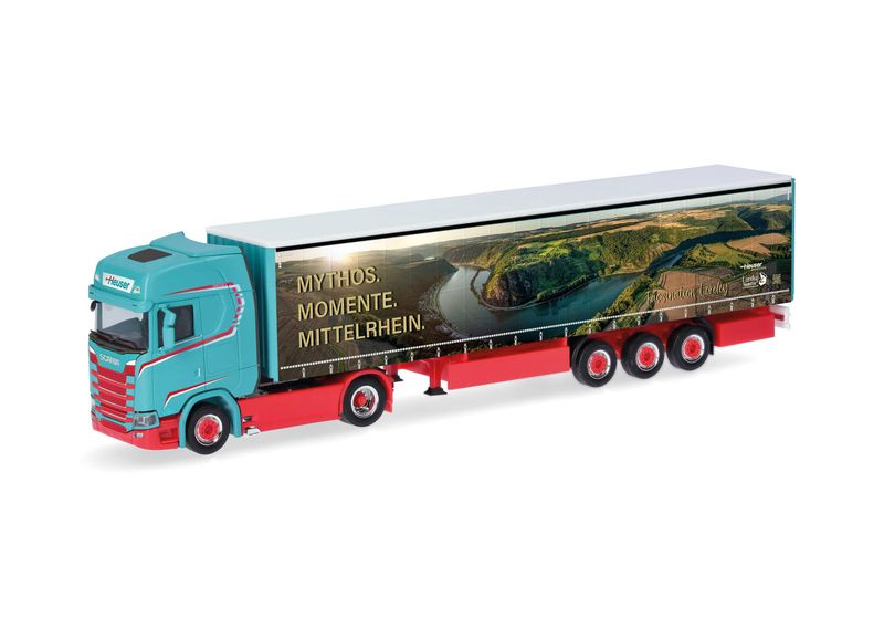 1:87 Herpa - Scania CS 20 Hochdach Gardinenplanen-Sattelzug 1:87 Herpa - Scania CS 20 Hochdach Gardinenplanen-Sattelzug "Spedition Heuser/Faszination Loreley"