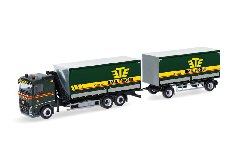 1:87 Herpa - Volvo FH 2020 Flachdach Planen-Hängerzug mit Kran 1:87 Herpa - Volvo FH 2020 Flachdach Planen-Hängerzug mit Kran "Emil Egger"