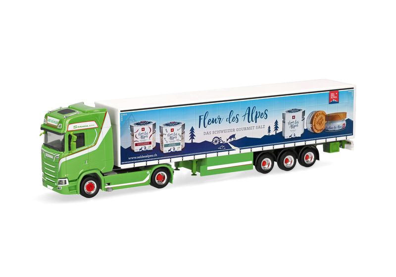 1:87 Herpa - Scania CS 20 Hochdach Gardinenplanen-Sattelzug 1:87 Herpa - Scania CS 20 Hochdach Gardinenplanen-Sattelzug "Urs Bühler - Fleur des Alpes", Schweiz