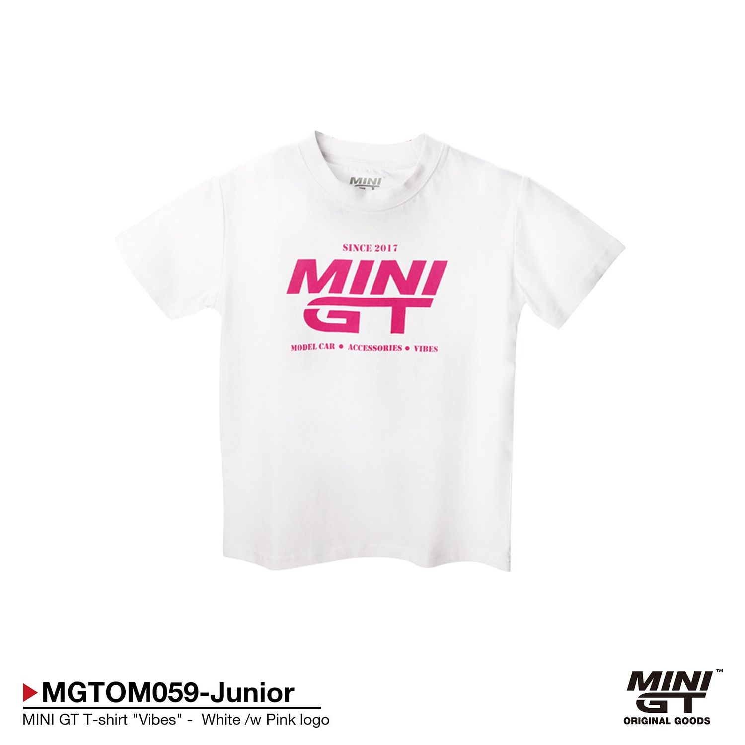 Mini GT Merchandise - MINI GT T-shirt *Vibes*, white with pink logo *Kids size: 8*