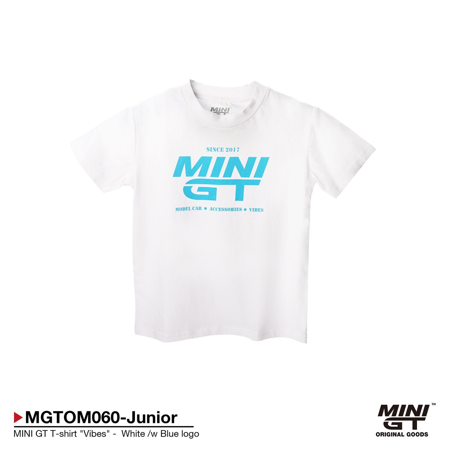 Mini GT Merchandise - MINI GT T-shirt *Vibes*, white with blue logo *Kids size: 8*
