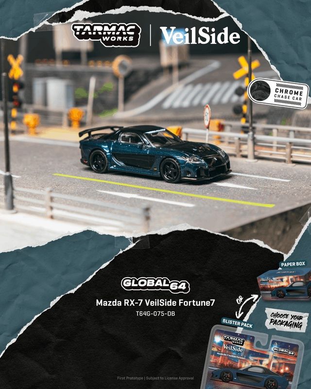 1:64 Tarmac - 2026 Mazda RX-7 Veilside Fortune, dark blue/black *Blister* 1:64 Tarmac - 2026 Mazda RX-7 Veilside Fortune, dark blue/black *Blister*