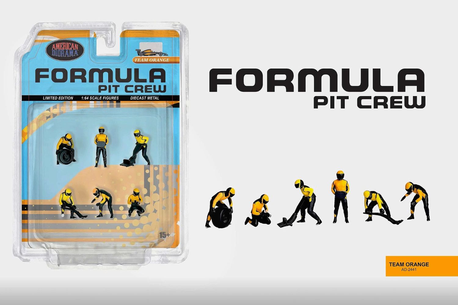 1:64 American Diorama - Formula Pit Crew Figures *Team Orange*
