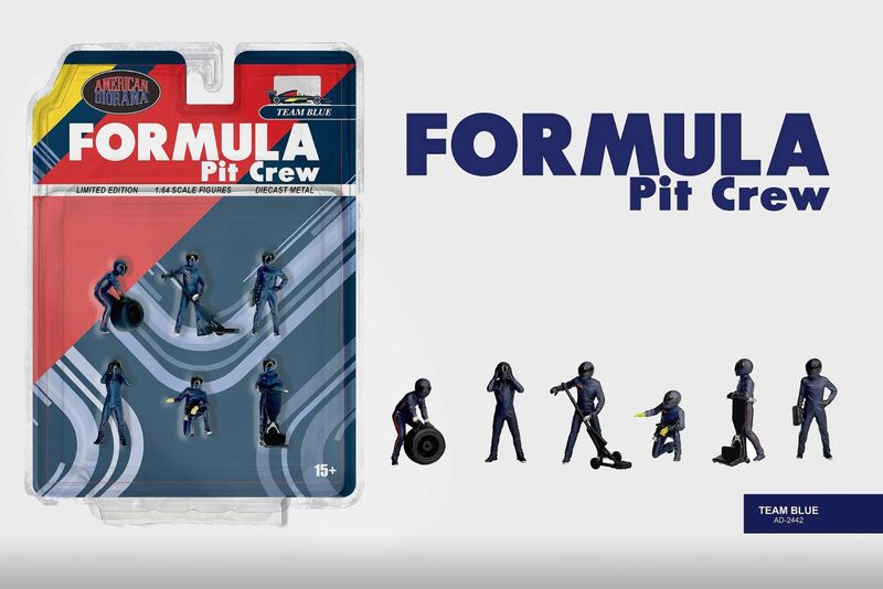 1:64 American Diorama - Formula Pit Crew Figures *Team Blue* 1:64 American Diorama - Formula Pit Crew Figures *Team Blue*