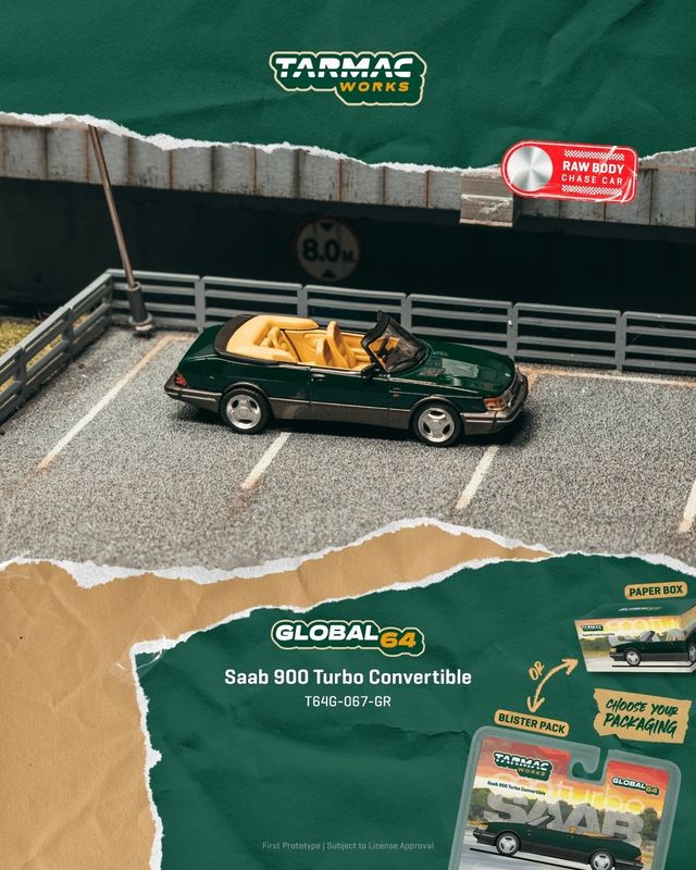 1:64 Tarmac - 1997 Saab 900 Turbo Cabriolet, dark green 1:64 Tarmac - 1997 Saab 900 Turbo Cabriolet, dark green