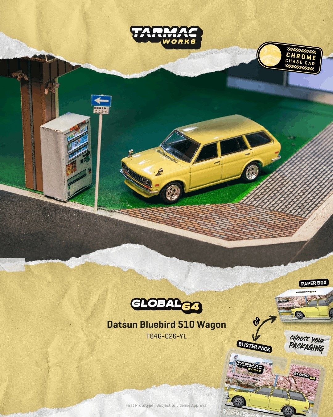 1:64 Tarmac - 1973 Datsun 510 Bluebird Wagon, yellow