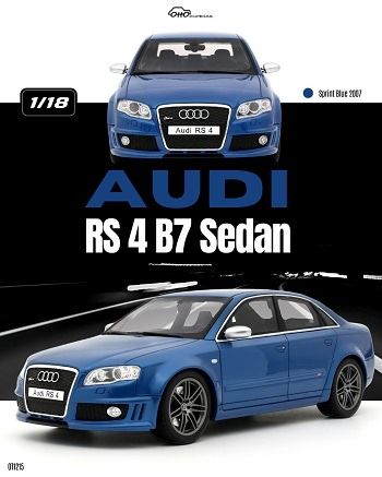 1:18 Otto Mobile - 2007 Audi RS4 (B7) Sedan - Blue 1:18 Otto Mobile - 2007 Audi RS4 (B7) Sedan - Blue