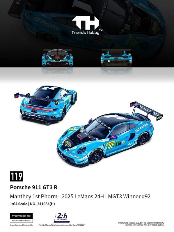 1:64 Trends Hobby - 2025 Porsche 911 GT3 R #92 LeMans 24H