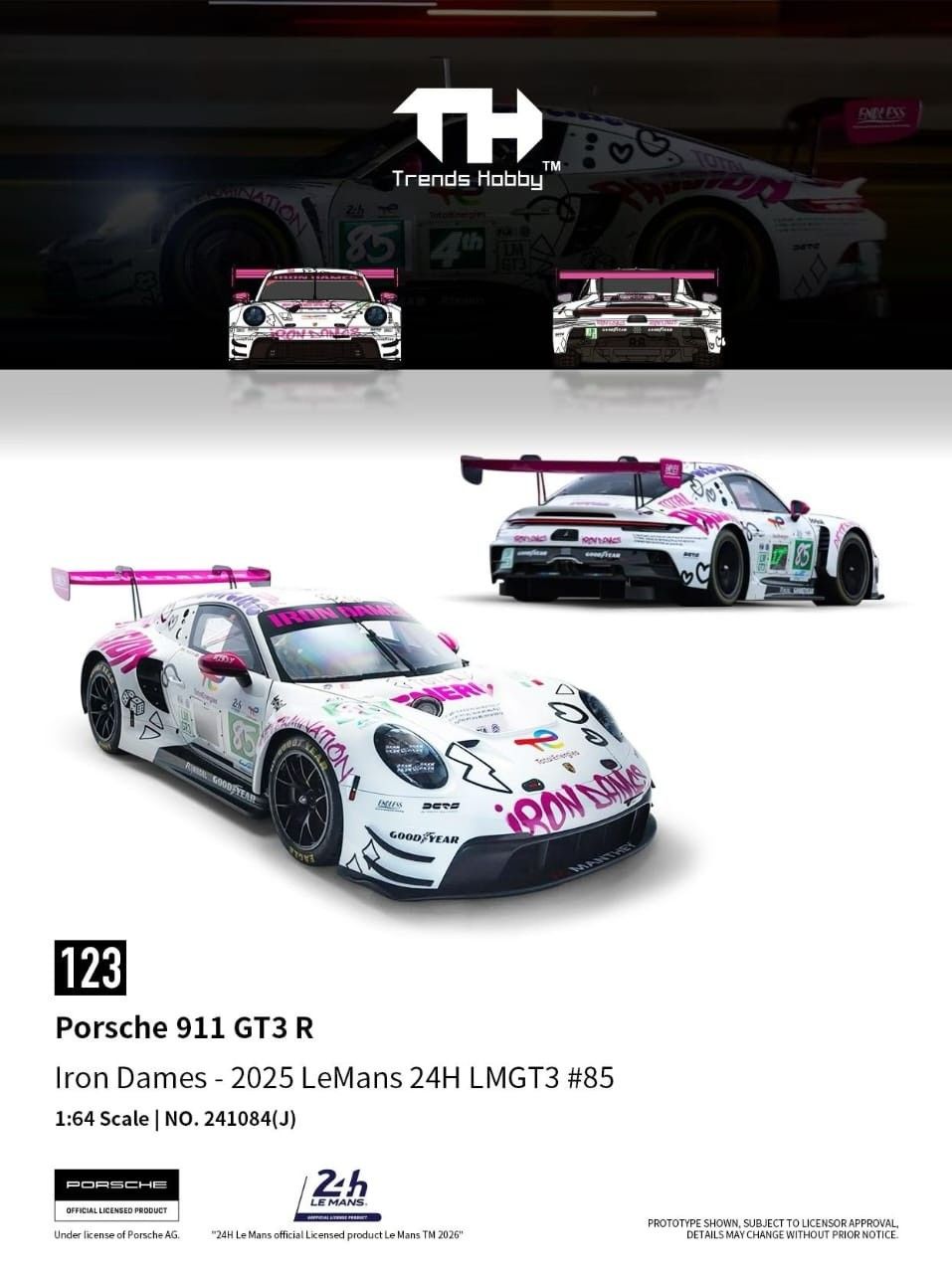 1:64 Trends Hobby - 2025 Porsche 911 GT3 R #85 LeMans 24H