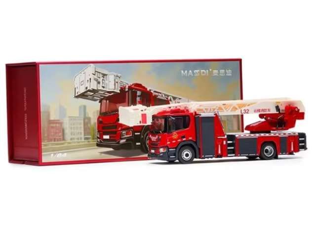 1:64 Massdi Diecast - Scania Fire Ladder, red