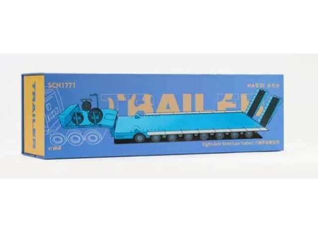 1:64 Massdi Diecast - Eight-Axis Semi-Low Deck Trailer, blue