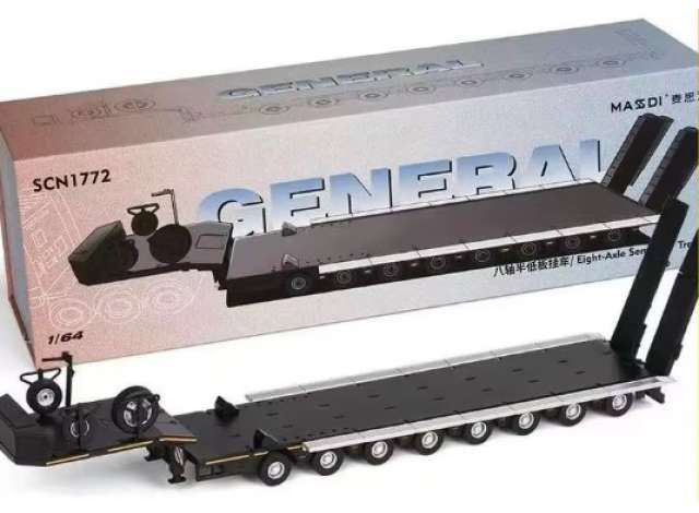 1:64 Massdi Diecast - Eight-Axis Semi-Low Deck Trailer, black