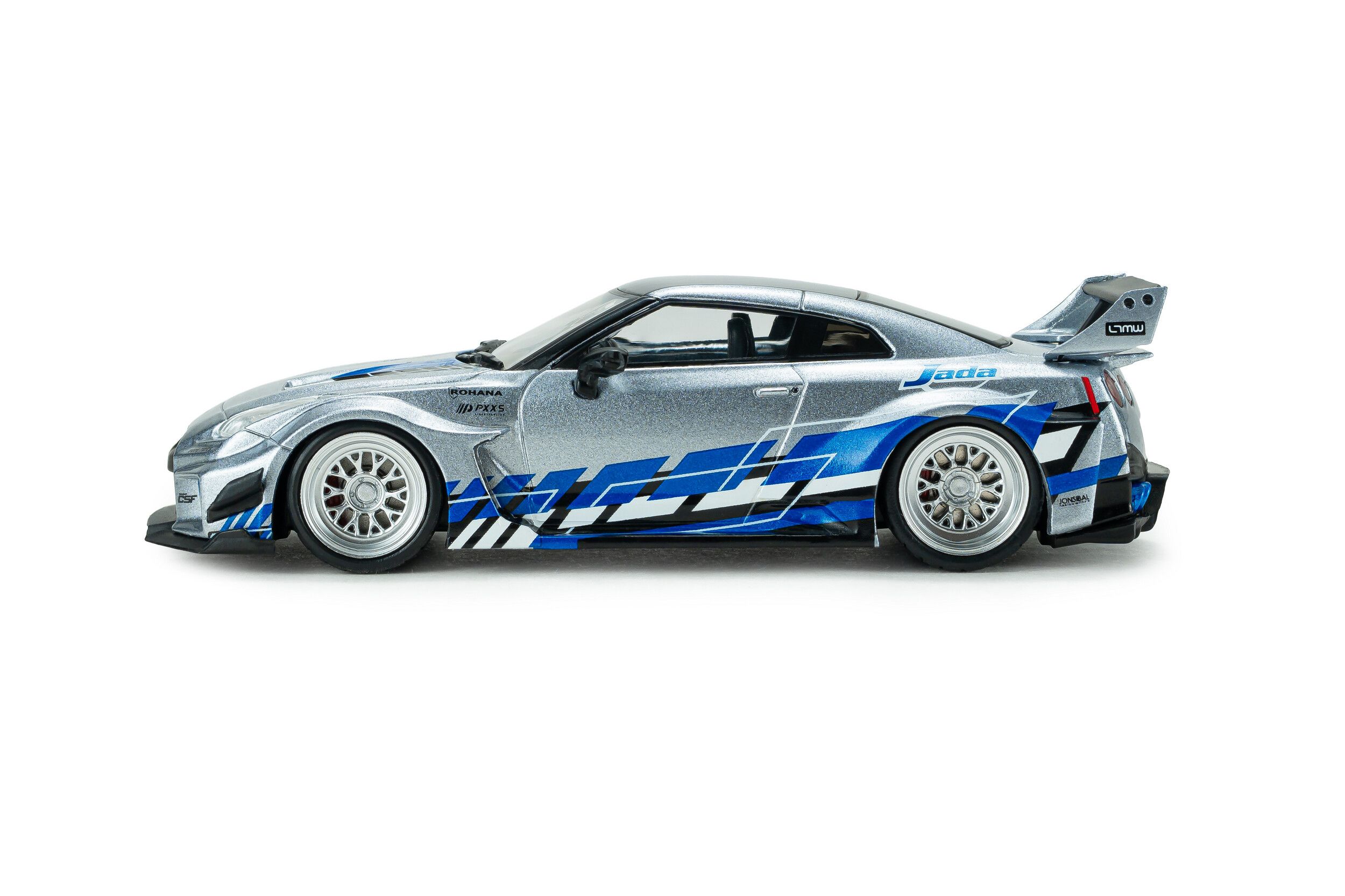 1:43 Solido - 2020 Nissan GT-R R35 Liberty Walk Silhouette Silver Blue Stripes