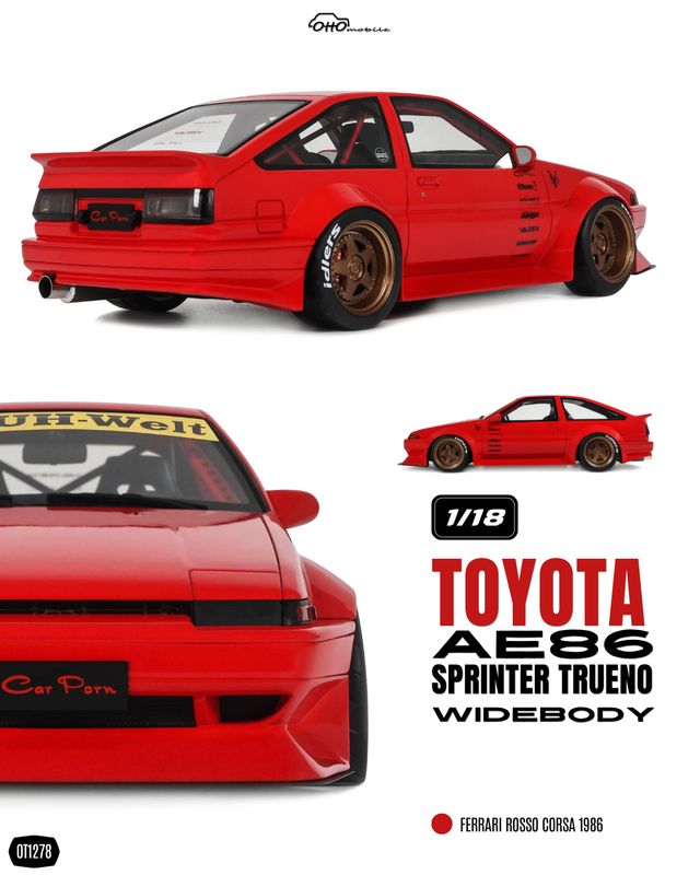 1:18 Otto Mobile - 1986 Toyota AE86 Sprinter Trueno Widebody ferrari rosso corsa 1:18 Otto Mobile - 1986 Toyota AE86 Sprinter Trueno Widebody ferrari rosso corsa