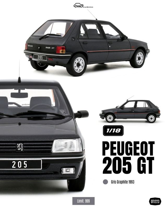 1:18 Otto Mobile - 1993 Peugeot 205 GT gris graphite 1:18 Otto Mobile - 1993 Peugeot 205 GT gris graphite