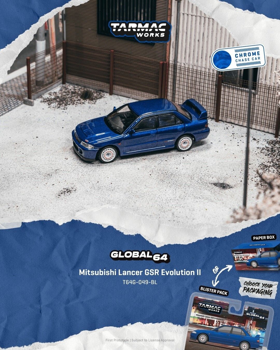 1:64 Tarmac - 1994 Mitsubishi Lancer GSR Evolution 2, blue *Blister*