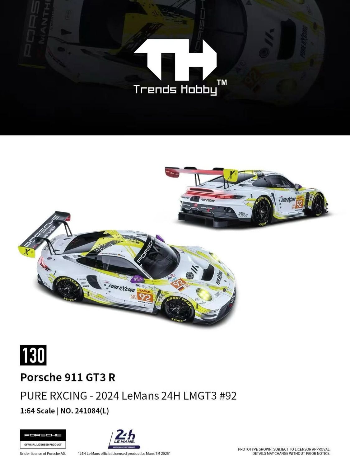 1:64 Trends Hobby - 2024 Porsche 911 GT3 R #92 LeMans 24H