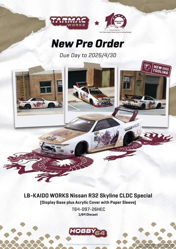 1:64 Tarmac - LB-KAIDO WORKS Nissan R32 Skyline CLDC Special *Hobby Expo China 2026*