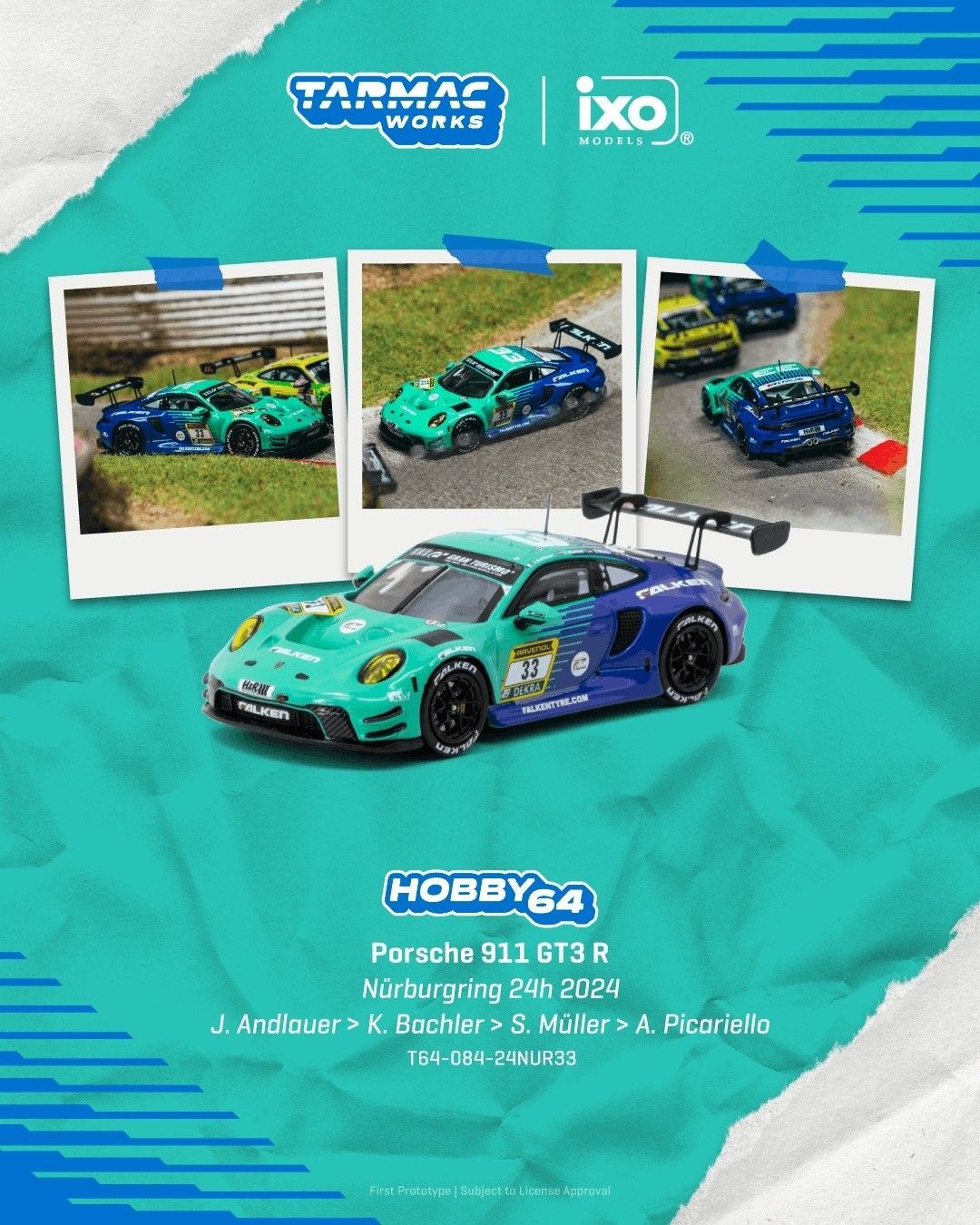 1:64 Tarmac - 2024 Porsche 911 (992) GT3 #33 Julien Andlauer Nurburgring 24h