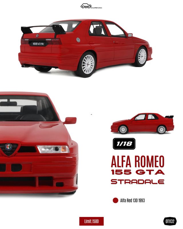 1:18 Otto Mobile - 1993 Alfa Romeo 155 GTA Stradale Alfa Red 130