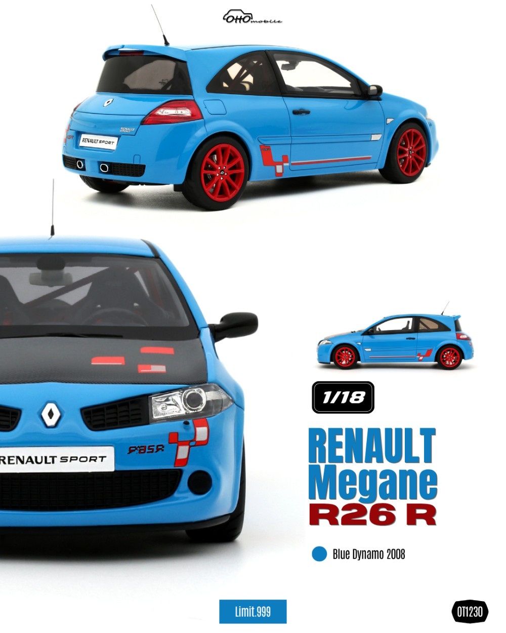 1:18 Otto Mobile - 2008 Renault Megane R26 R Blue Dynamo