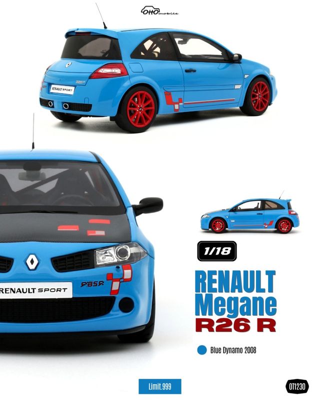 1:18 Otto Mobile - 2008 Renault Megane R26 R Blue Dynamo