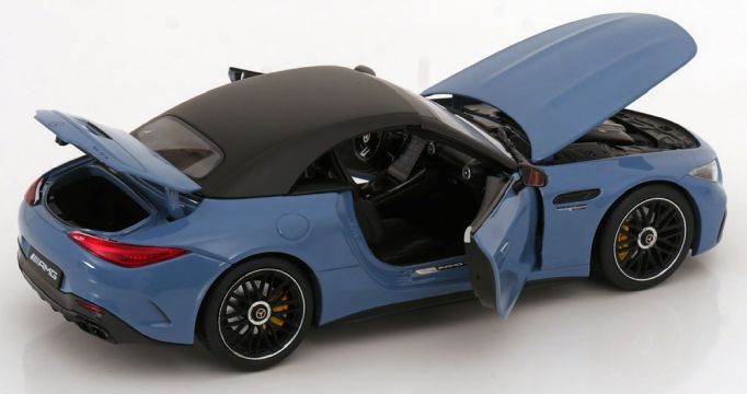 1:18 iScale - 2021 Mercedes-Benz SL-Class SL63 AMG (R232) 4Matic Cabriolet Spider Light Blue Black