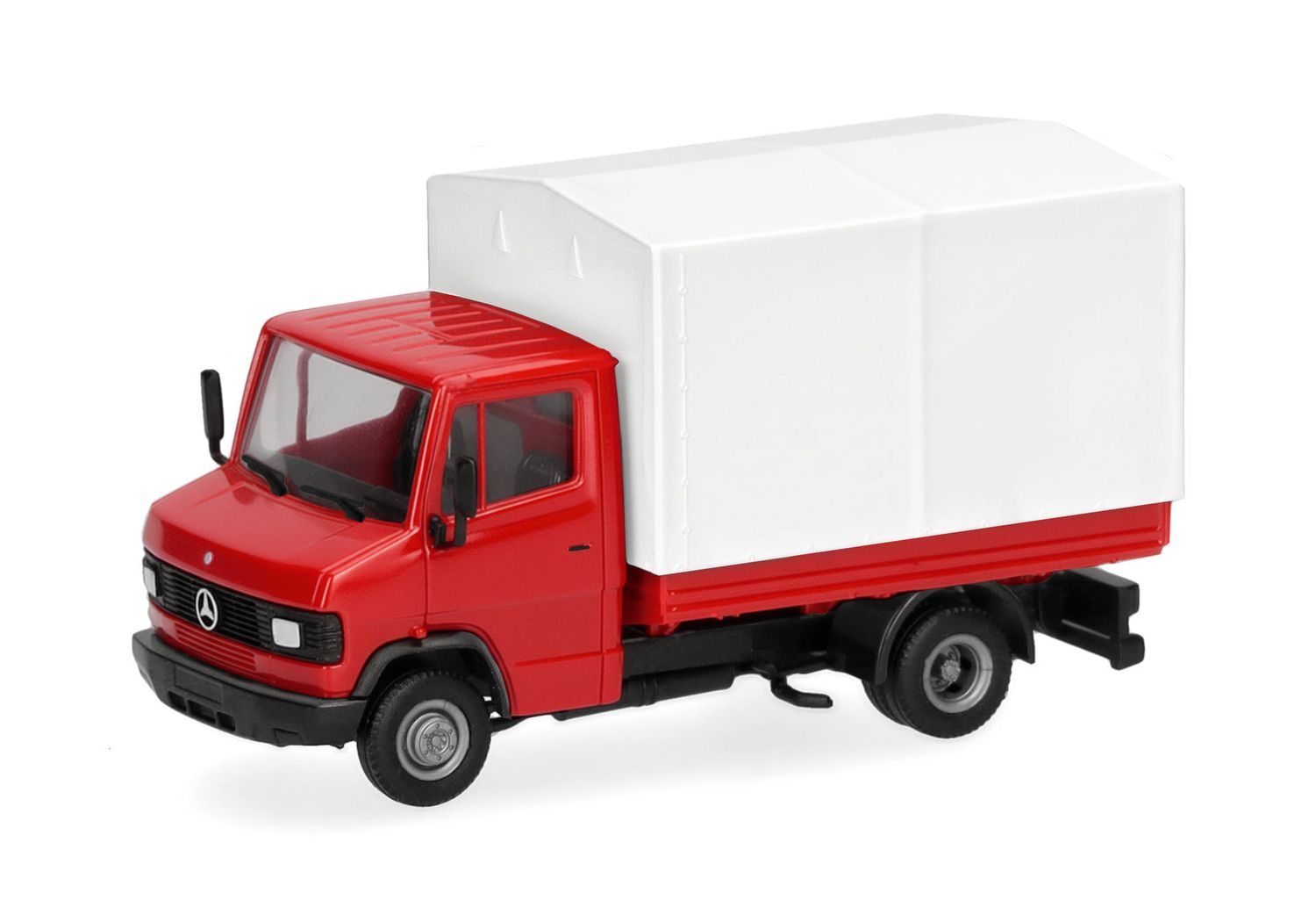 1:87 Herpa - Herpa Basic: Mercedes-Benz T2 Pritsche/Plane, rot/weiß