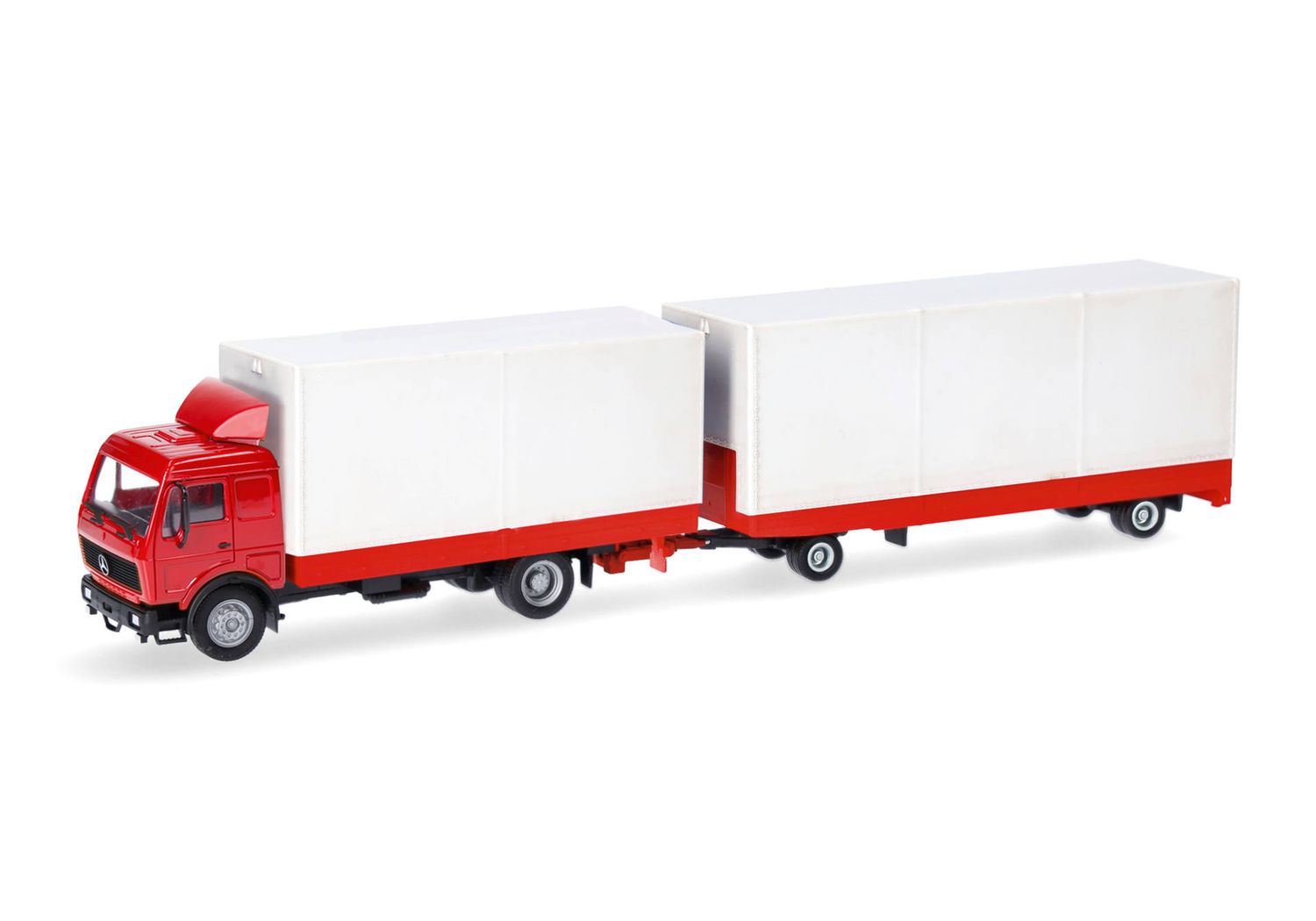 1:87 Herpa - Herpa Basic: Mercedes-Benz NG Volumen-Hängerzug, rot/weiß