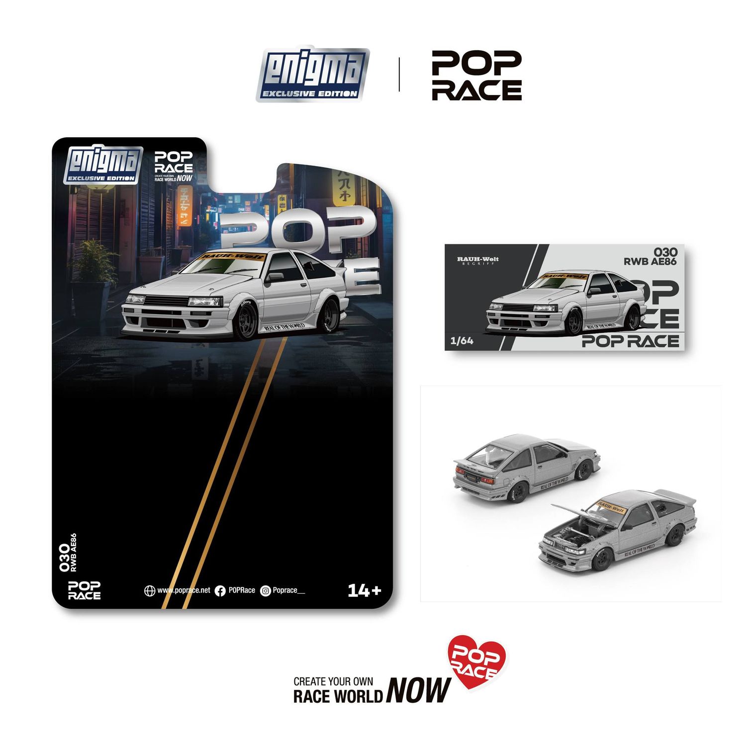 1:64 Pop Race Limited - WB AE86, matte grey *Enigma Exclusive*