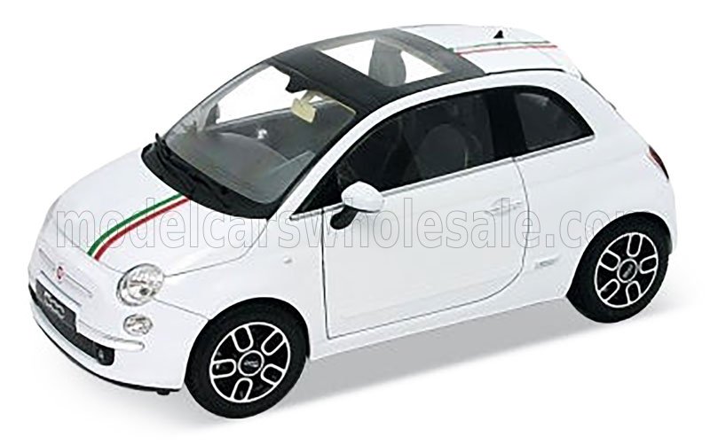 1:18 Welly - 2007 Fiat 500 Bonnet Italy Stripes White