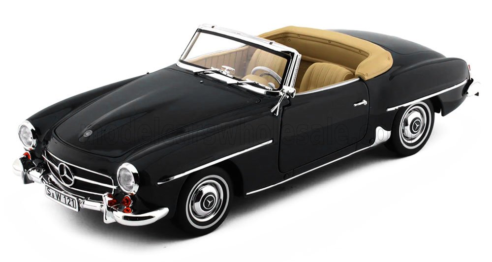 1:18 Welly - 1957 Mercedes-Benz SL-Class 190SL Spider Cabriolet Soft-Top Open Black