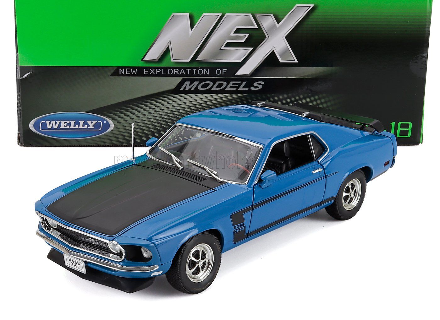 1:18 Welly - 1969 Ford Mustang Boss 302 Blue Matt Black