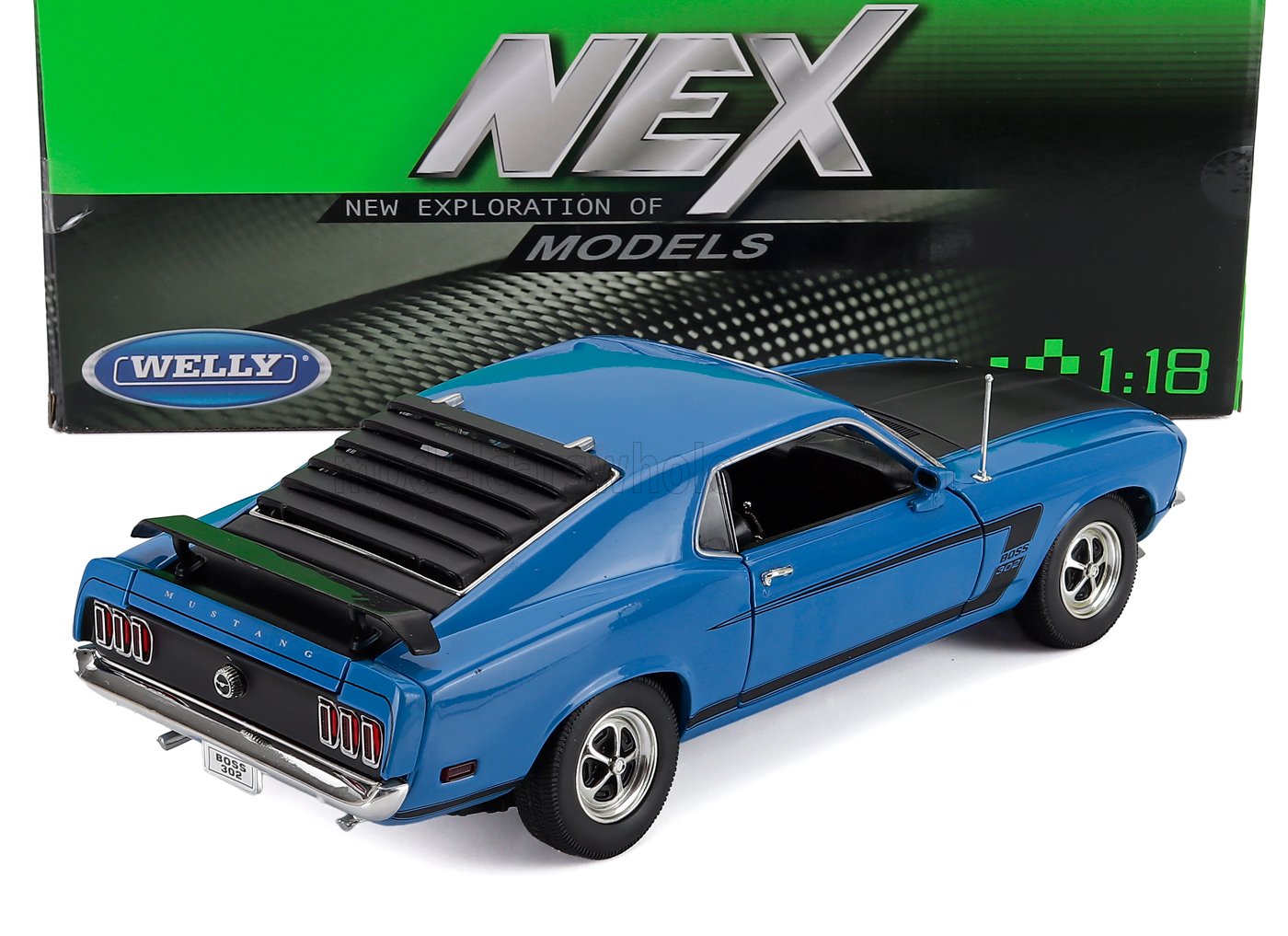 1:18 Welly - 1969 Ford Mustang Boss 302 Blue Matt Black
