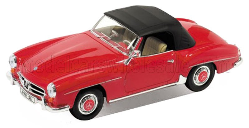 1:18 Welly - 1957 Mercedes-Benz SL-Class 190SL Spider Cabriolet Soft-Top Closed Red Black