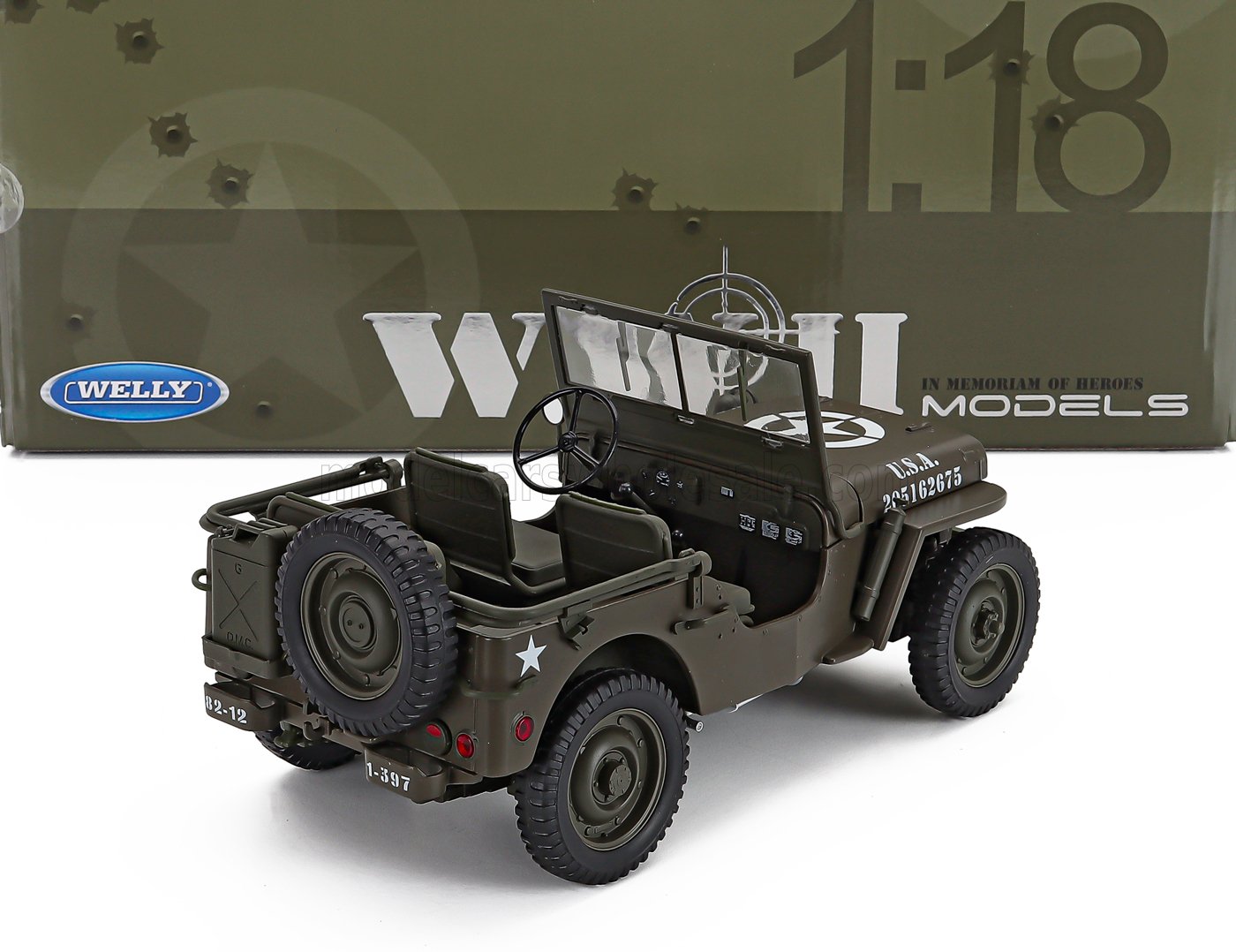 1:18 Welly - 1942 Jeep Willys 1/4 MB Army Open Military Green
