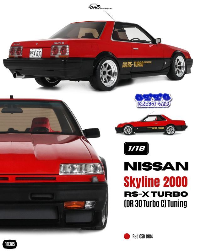 1:18 Otto Mobile - 1981 Nissan Skyline 2000 Turbo RS-X (DR30 Turbo C) Red Grey