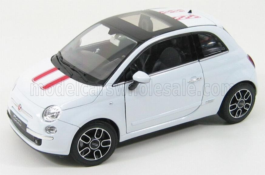 1:18 Welly - 2007 Fiat 500 Bonnet Red Stripes White