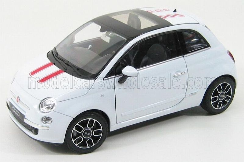 1:18 Welly - 2007 Fiat 500 Bonnet Red Stripes White
