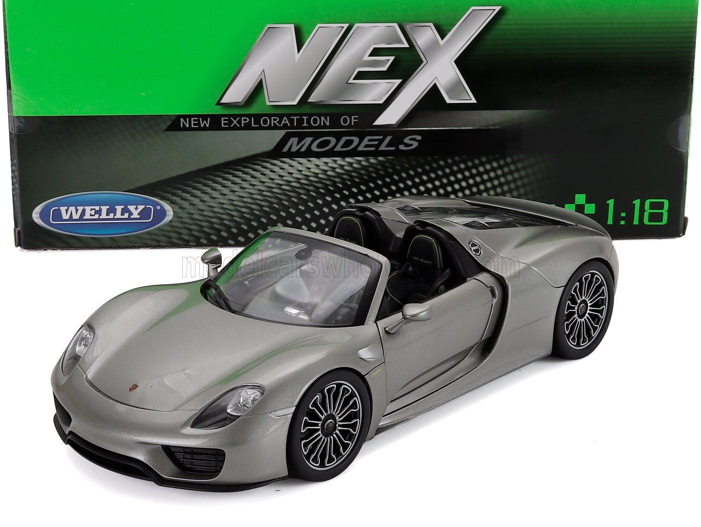1:18 Welly - 2015 Porsche 918 Spyder Open Grey Metallic