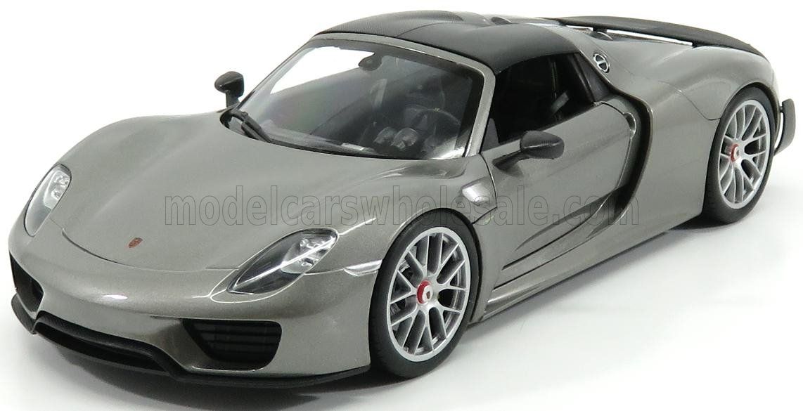 1:18 Welly - 2015 Porsche 918 Spyder Weissach Package Hard-Top Closed Grey Metallic Black