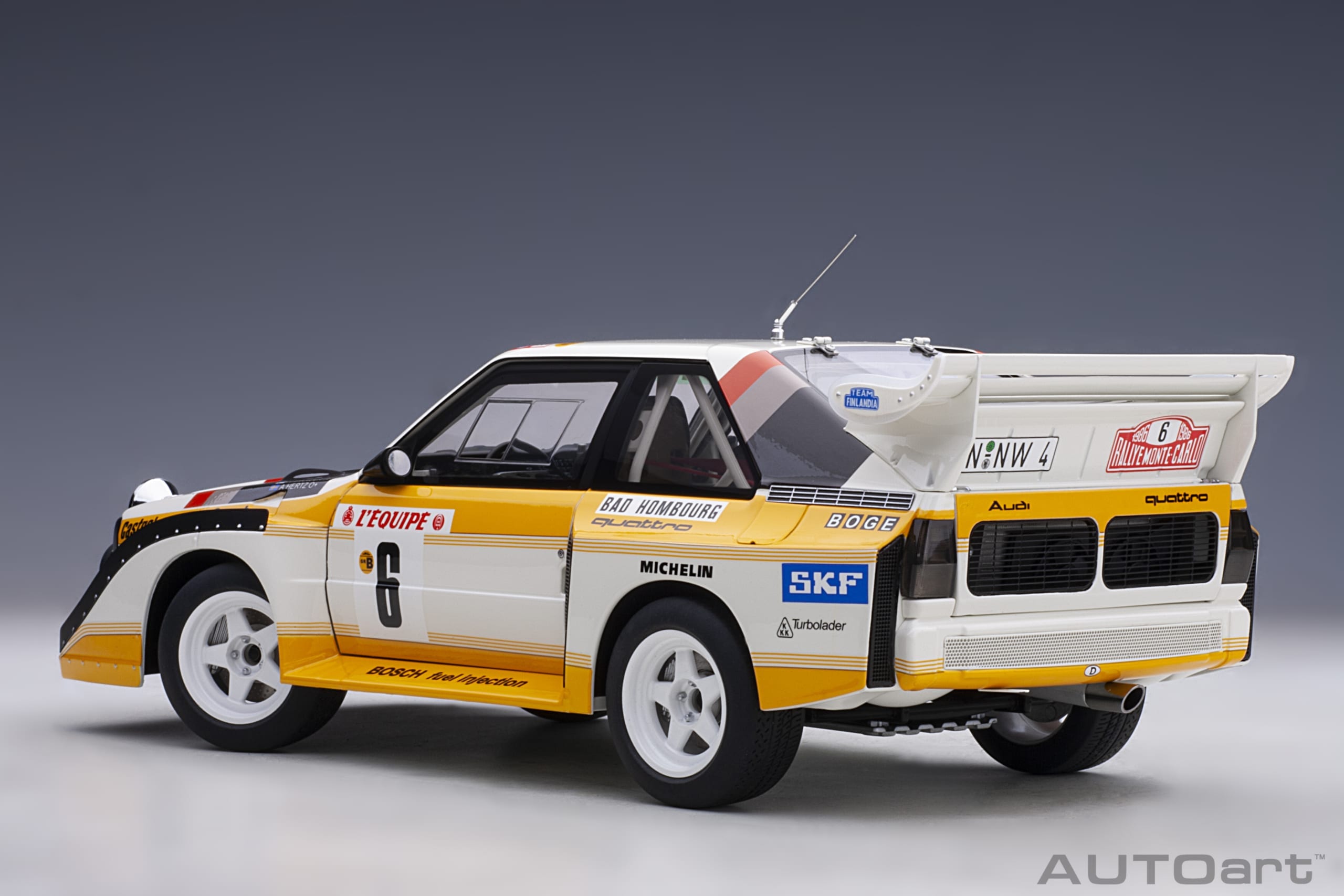 1:18 Autoart - Audi Sport Quattro S1 Rally Monte Carlo 1986 #6 H. Mikkola / A. Hertz